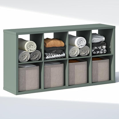 Furinno Cubic Closet Organizers and Storage, 8-Cube Closet Organizer, Open Shelf Closet Storage, Extra Thick Frame for Wardrobe, Bedroom, Living Room, Sage Green