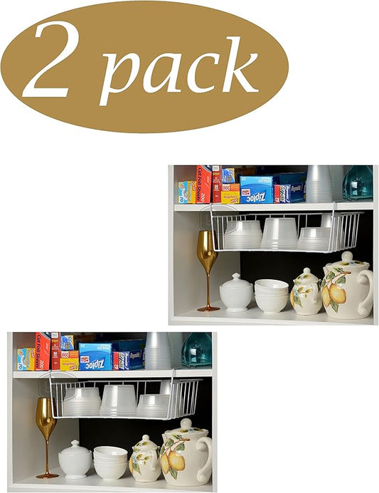 YBM HOME Under Shelf Wire Basket Storage Organizer for Kitchen Pantry - Hanging Storage Cabinet Organizer Rack Adds Extra Storage Space Underside the Shelf (2, Medium)