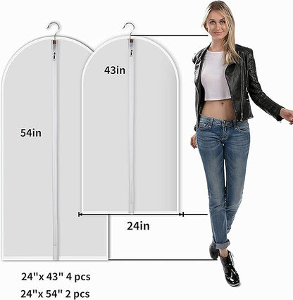 Hanging Garment Bags for Storage & Travel (Pack of 6) – 24”x43” (4 pcs) & 24”x54” (2 pcs) – Durable Suit Covers with Sturdy Zipper, Dust-Proof & Wrinkle-Free Clothing Protection