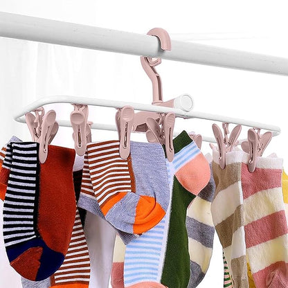 Portable Foldable Clothes Drying Rack, 20 Rotating Clips, Multi-Purpose Laundry Hanger for Underwear, Socks, Indoor/Outdoor Use, Compact, Lightweight, Convenient for Travel and Dorms (Pink)