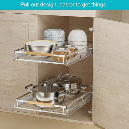 iPEGTOP Pull Out Cabinet Drawer Shelf Organizer, Extendable Sliding Slide Out Pantry Shelves Storage Heavy Duty for Kitchen Cabinets Under Sink, Adjustable Width 12.3~18.1" W x 22.5" D
