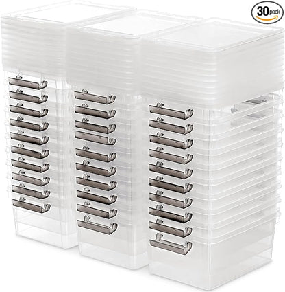 Citylife 1.3 QT 30 Packs Small Storage Bins Plastic Storage Container Stackable Box with Lids for Organizing, Clear White