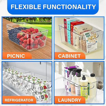 Lifemaster Stackable Refrigerator Bins - Set of 8 Large Capacity Organizers with Easy Grip Handles - Clear and Versatile for Kitchen Storage