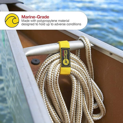 Quick-Straps by Wrap-It Storage - 12" (12 Pack) Yellow - Extension Cord Holder for RV and Boat Organizing