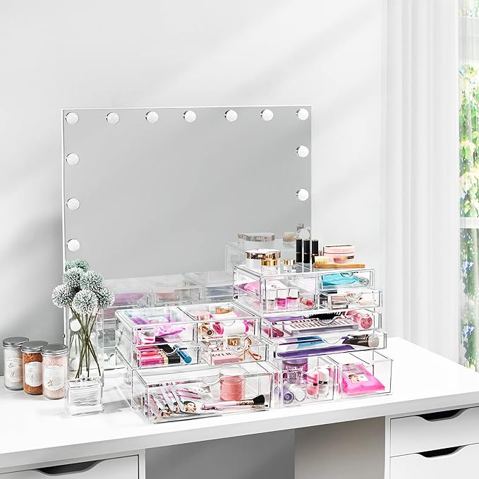 Sorbus Large Stackable Acrylic Drawers - 1 Clear Storage Drawers for Organizing Make up, Nail Polish, Hair Accessories, and Beauty Supplies - Makeup Organizer for Vanity, Bathroom Organizer Countertop