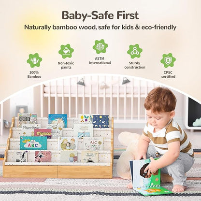 ELYKEN Toddler Bookshelf for Kids Rooms, Nursery Book Shelves with Open Forward Display, Montessori Book Shelf for Baby Room, Small Children Classroom Books Rack Storage, Reading Corner for Kid