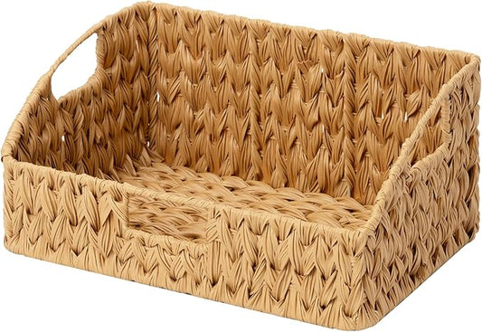GRANNY SAYS Wicker Storage Basket for Shelves, Large Wicker Basket with Handles, Trapezoid Woven Baskets for Storage, Decorative Baskets for Home Decor, Natural