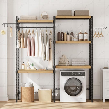 GAOMON Over The Washer and Dryer Storage Shelf, 5-Tier Adjustable Laundry Organizer with Double Layer Wood Shelves for Laundry Room Organization, Natural, 30 Inch