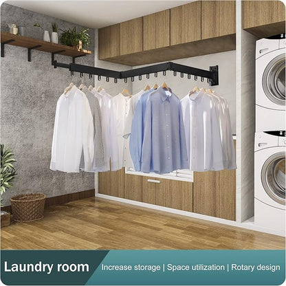 Clothes Drying Rack,Laundry Drying Rack,Clothes Rack Wall Mount,Wall Mounted Clothes Hanger Rack,Laundry Rack Folding,Retractable Clothing Rack,Collapsible Clothes Hanging Rack(Loop,Black)