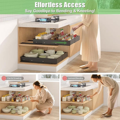1 Pcs Pull Out Drawers for Cabinets Organizer Expandable Width(11.8"-19.4"), Depth(16.45"-21.7") With 3 Rails, No Drill Roll Out Drawer, Adhesive Sliding Drawers (Black)