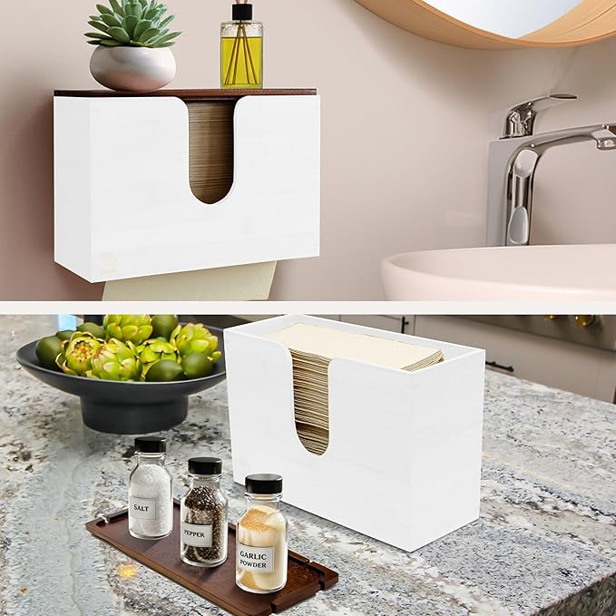 eBun Bamboo Trifold Paper Towel Dispenser – Wall Mounted or Countertop Tri Fold Paper Napkin Holder for Home, Office, Kitchen, Bathroom – Fits Multifold, Cfold, Zfold Hand Towels, White