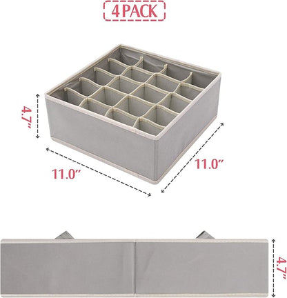 DIOMMELL Set of 4 Foldable Cloth Storage Box Closet Dresser Drawer Organizer Fabric Baskets Bins Containers Divider for Clothes Underwear Socks Lingerie Clothing, Grey 40-0000