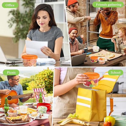 Sieral 36 Pack 8 oz Freezer Containers with Lids Reusable Deli Freezer Storage Containers Stackable Plastic Thick Twist Top Jars for Takeout Food Round Wide Mouth Lunch Snack (Orange)