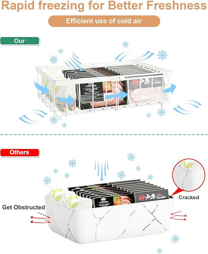 UMDONX 4 Pack Expandable Freezer Organizer Bins Large Freezer organizer Bins Stackable 11.4" Expand to 17.9", Fit 10 to 20 Cu.FT Black