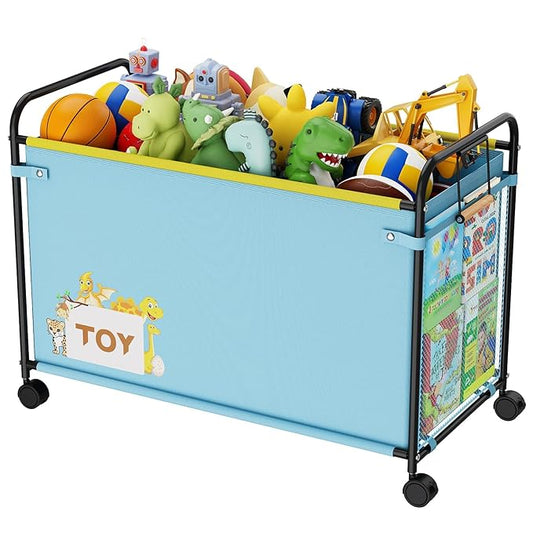 180L Kids Extra Large Toy Box with Wheels for Boys Girls, 31.5" x 15.7" x 23.2" Big Toy Chest with Handle, Toy Storage Organizer for Living Room Area, Stuffed Animals, Clothes(Blue, 1PC)