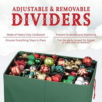 HOLDN’ STORAGE Christmas Ornament Storage Box with Dividers, Stores Ornaments up to 96 of 3 Inch Large Christmas Ball Storage Containers with 4 Trays - Green