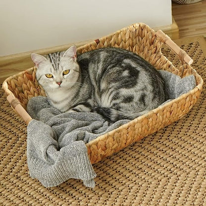 StorageWorks Hand-Woven Storage Baskets with Wooden Handles, Water Hyacinth Wicker Baskets for Organizing, 2 Pack