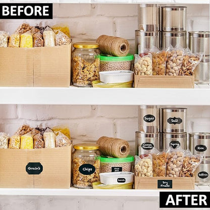 Chalkboard Labels for Jars 98pcs - Waterproof Reusable Chalk Sticker Labels for Containers Storage Jars - 12 Unique Shapes & 3 Sizes Includes Erasable Liquid Chalk Marker & Mini Towel (Pack of 98)