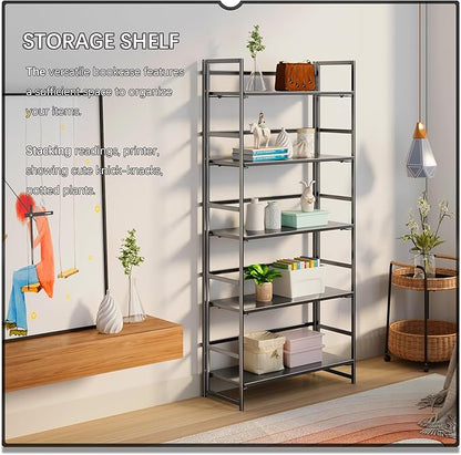 4NM No Assembly 5 Tiers Collapsible Book Shelves, 51.2" H Folding Bookshelf Bookcase Open Industrial Foldable Shelves for Bedroom, Living Room, Home Office - All Black