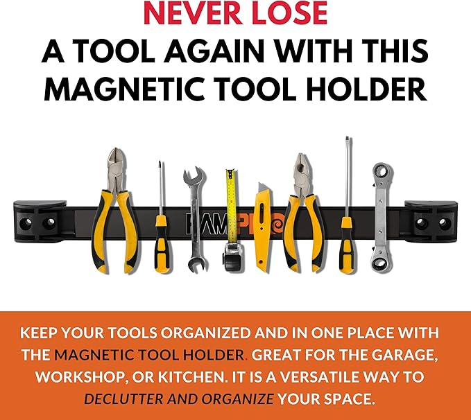 Vanitek 12-Inch Magnetic Metal Tool Holder Organizer Racks, Heavy-Duty Bar for Garage/Workshop (2 Pieces)