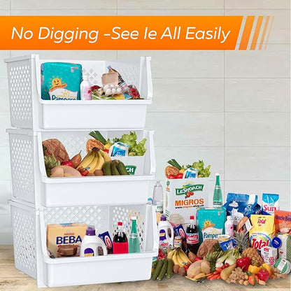 TidyFriend Stackable Storage Bins for Closet Organizers and Storage 6 Pack, Closet Organization for Kids Room and Home Organization (White)