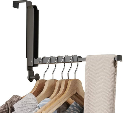 RFOUO Over The Door Hooks Hanger Fit Door up to 1 3/4" Optimal 1pc,Over The Door Hanger with Retractable Rod,Foldable Over The Door Drying Rack for Laundry Bathroom Bedroom (Space Grey, 1 Pack)