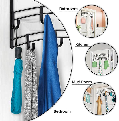 LYNK Professional® Home™ Over Door Hooks Rack - 9 Hook Over Door Hanger - Over Door Towel Rack - Hanging Towels or Clothes - Bathroom, Bedroom or Laundry Room - Lifetime Ltd. Warranty - Black