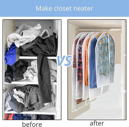 Clear Garment Bags for Long Gowns, Vinyl Dress Storage Bags, Zippered Plastic Protector for Dresses, 24"x60", 6 Pack