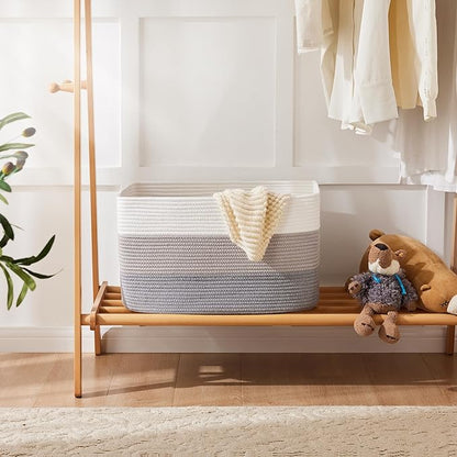 Blanket Basket,Rectangle Woven Baskets for Storage,100L Laundry Basket for Decorative Nursery Blanket,Toys,Dirty Clothes and Magazine in Shelves,Baby Room,and Living Room