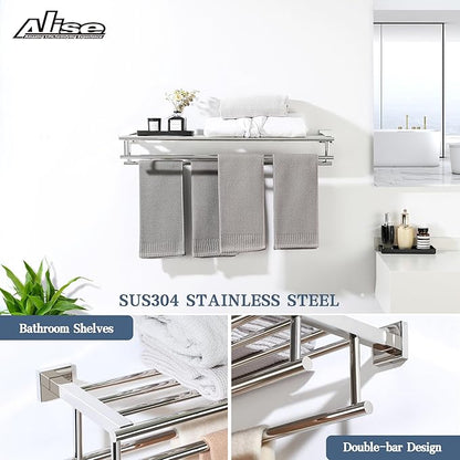 Alise Towel Rack,Towel Hanger Towel Shelf with Double Towel Bars for Bathroom Lavatory,28 Inch SUS 304 Stainless Steel Wall Mount Towel Holder,Polished Chrome