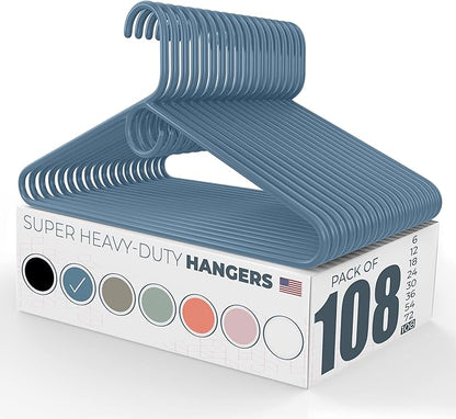Neaties Super Heavy Duty Clothes Hangers 100 Pack (108 Count) – Made in The USA - 10lb Capacity, Thick Plastic Hangers for Pants, Coats, Jackets, Jeans and Adult Clothing – Blue