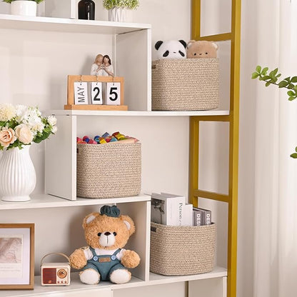 3 Pack Cube Storage Bin, 9”x9”x7” Cotton Rope Woven Baskets for Organizing Toys Clothes Towels, Square Gift Storage Baskets for Shelf, Nursery, Closet, Bathroom, Pantry (Jute)