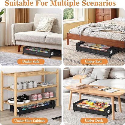 Gientan 2 Pack Under Bed Storage with 4 Dividers, Large Under Bed Storage Containers with Wheels for Clothes, Shoes, XXL Rolling Underbed Storage Organizer Bins with Clear Lids and Handles