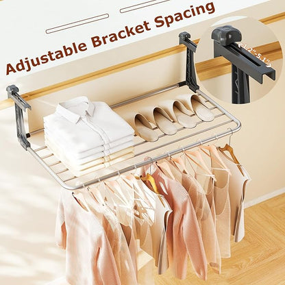 Tangkula Portable Clothes Drying Rack, Extendable Radiator Clothes Airer with Robust Aluminum Frame for Balcony Railings Windowsill, Folding Towel Rack for Indoor & Outdoor Use (Large)