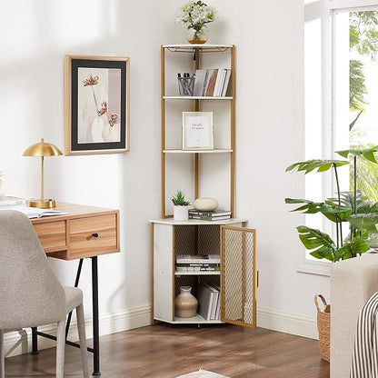VECELO Corner Cabinet, Tall Storage Shelf, Bookshelf Display Shelves Rack for Living Room, Kitchen, Balcony, Small Space