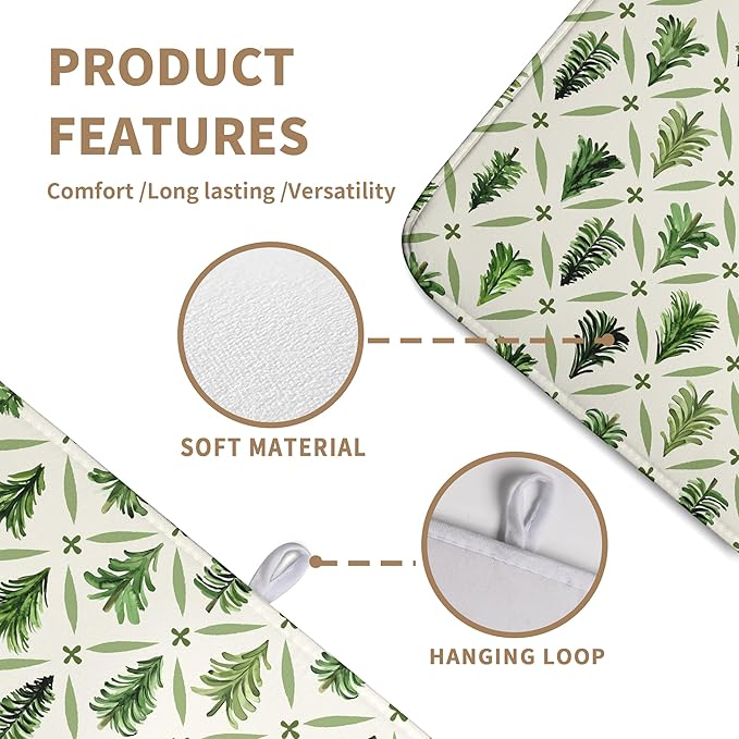 Wnoesat Christmas Dish Drying Mat for Kitchen Counter 18x24 Inch Sage Green Xmas Tree Drying Pad Winter Holiday Dish Draining Mat Microfiber Absorbent Dish Drainer Rack Mat for Coffee Bar