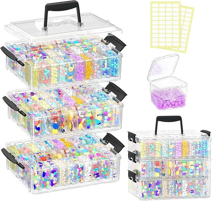 Bead Organizer Box 90 Pcs, 3-Tier Large Capacity Stackable Bead Storage Containers, Portable Plastic Craft Organizers for Jewelry Making, Bracelets, DIY, Nail Art Charms