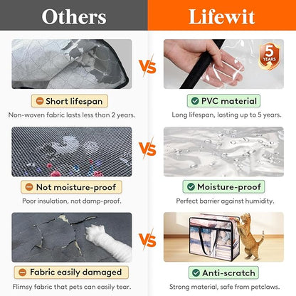 Lifewit 12 Pack Clear Clothes Storage Bags, 60L Plastic Blanket Storage Bag, Vinyl Foldable Moving Bags with Zipper, Closet Organizers and Storage Containers for Bedding, Duvet, Comforter