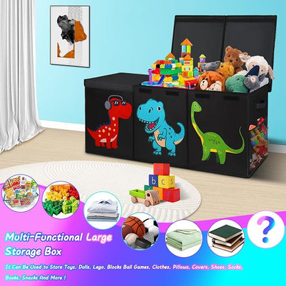Extra Large Toy Box, Collapsible Sturdy Toy Storage Organizer with Lids, Dinosaur Toy Box for Boys Girls, 40"x16"x16" Kids Toy Chest Bin Baskets for Living Room, Playroom, Bedroom, Nursery, Black