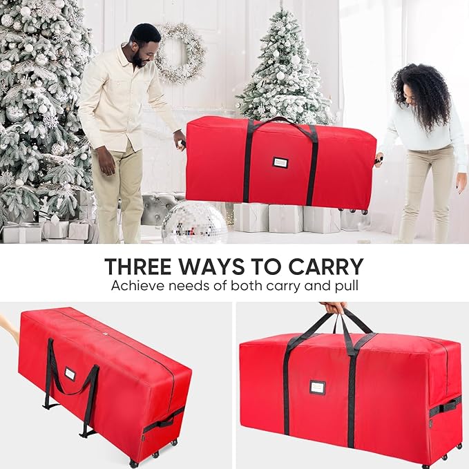 BALEINE 9 ft Rolling Christmas Tree Storage Bag, 3 Swivel Wheels for Easy Moving, Heavy Duty 600D Oxford Fabric Extra Large Artificial Christmas Tree Bag with Reinforced Carry Handles (Black)