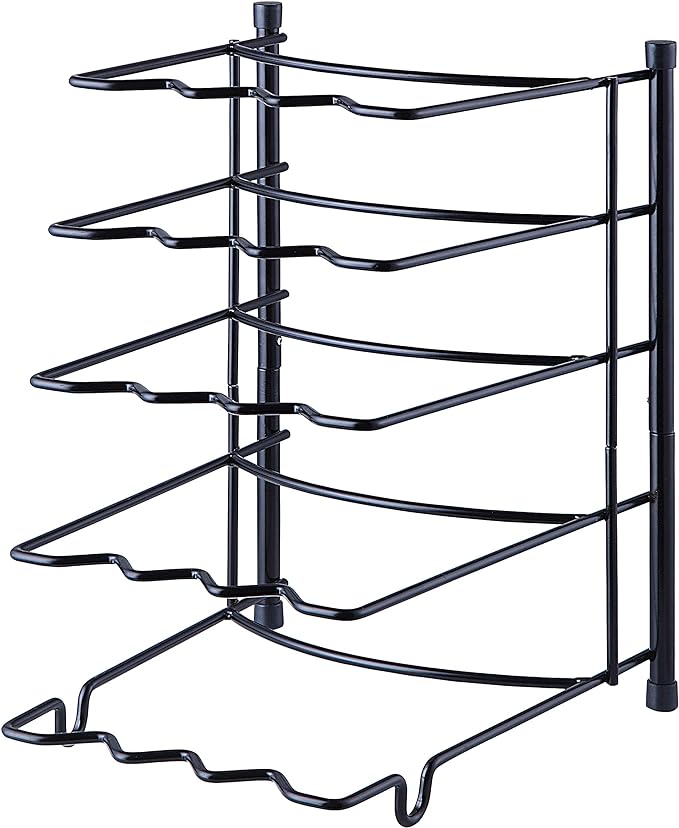 SunnyPoint Metal Heavy Duty Kitchen Countertop Cabinet Pantry Pan, Pot Lid, and Pot Organizer Rack Holder, 9.25 x 10.4 x 13.25 Inch, Black