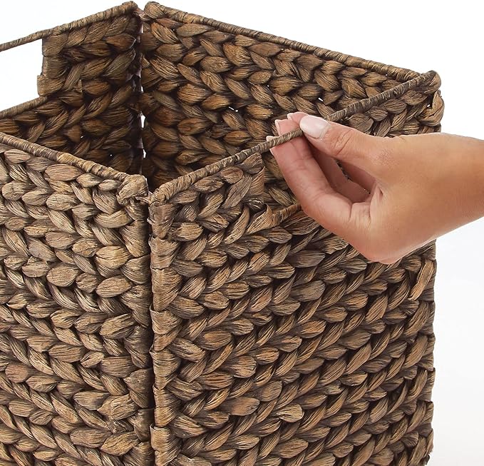 mDesign Natural Woven Hyacinth Cube Organizer Basket with Handles, Storage for Bathroom, Laundry Room Shelf or Nursery - Perfect for Cubby Storage Units - Hold Blankets and Books - 6 Pack, Brown Wash