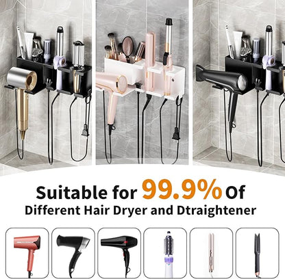 MAYZOLOP Hair Dryer Holder, Hair Tool Organizer, Blow Dryer Hanger Wall Mount for Dryer Hook, Bathroom Space-Saving Blow Dryer Organizer, Curling Irons Storage Wall Mounted White