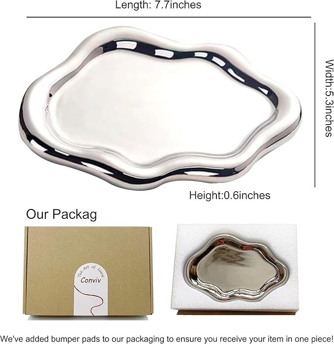 Conviv Ceramic Jewelry Tray,Perfume Trinket Dish,Ring Key Bowl Vanity Cute Room Decor Aesthetic, Birthday Mother's Day Thanksgiving Day Christmas Warm House Gifts for Women(Silver)