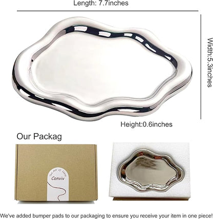 Conviv Ceramic Jewelry Tray,Perfume Trinket Dish,Ring Key Bowl Vanity Cute Room Decor Aesthetic, Birthday Mother's Day Thanksgiving Day Christmas Warm House Gifts for Women(Silver)