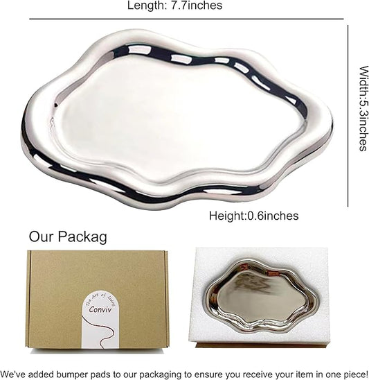 Conviv Ceramic Jewelry Tray,Perfume Trinket Dish,Ring Key Bowl Vanity Cute Room Decor Aesthetic, Birthday Mother's Day Thanksgiving Day Christmas Warm House Gifts for Women(Silver)