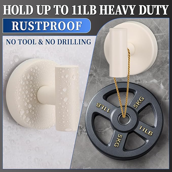warlve Heavy Duty Reusable Suction Cup Hooks for Shower - No Drill Bathroom/Glass/Mirror/Tiles & Metal Surfaces,and Smooth Non-Porous Surfaces for Towels, Robes, Loofahs (4, Milk White)