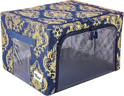 Periea Oxford Cloth Steel Frame Storage Boxes - Under-Bed or in Closet - Pack of 2 Small Organizers (Metallic Damask)
