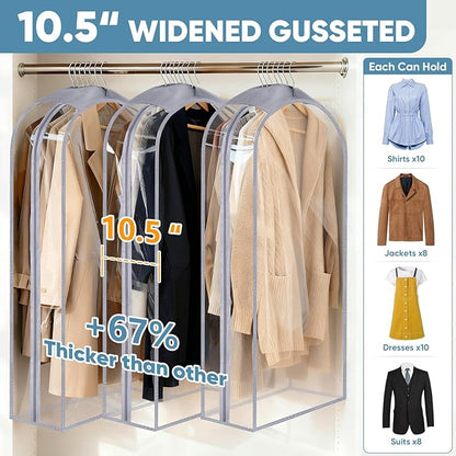 BALEINE 50'' Clear Garment Bags for Hanging Clothes, 10.5'' Wide PEVA Suit Bag for Closet Clothes Dresses Coat (Clear, 3PK)