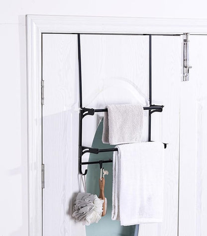 Over The Door Towel Rack, 2-Tier Bathroom Towel Rack with 6 Hooks for Door Hanging, Behind Door Towel Bar Towel Storage Holder for Small Bathroom, 16.1" L x 5.1" Wx 24.2" H